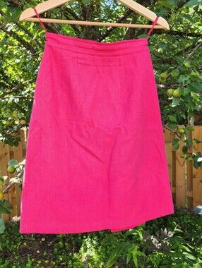 Vtg XS 1980s Linen/Cotton Hot Pink Pencil Skirt